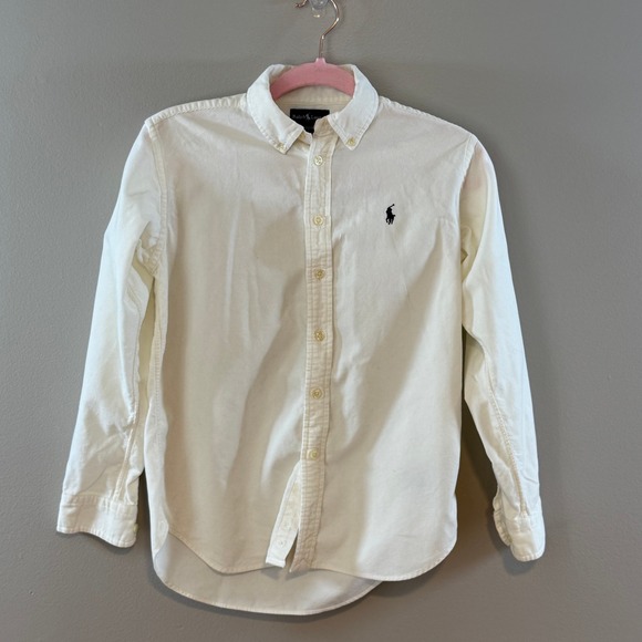 Ralph Lauren Other - Ralph Lauren Boys White Corduroy Button Down Shirt Size M 12/14 Long Sleeve Pony